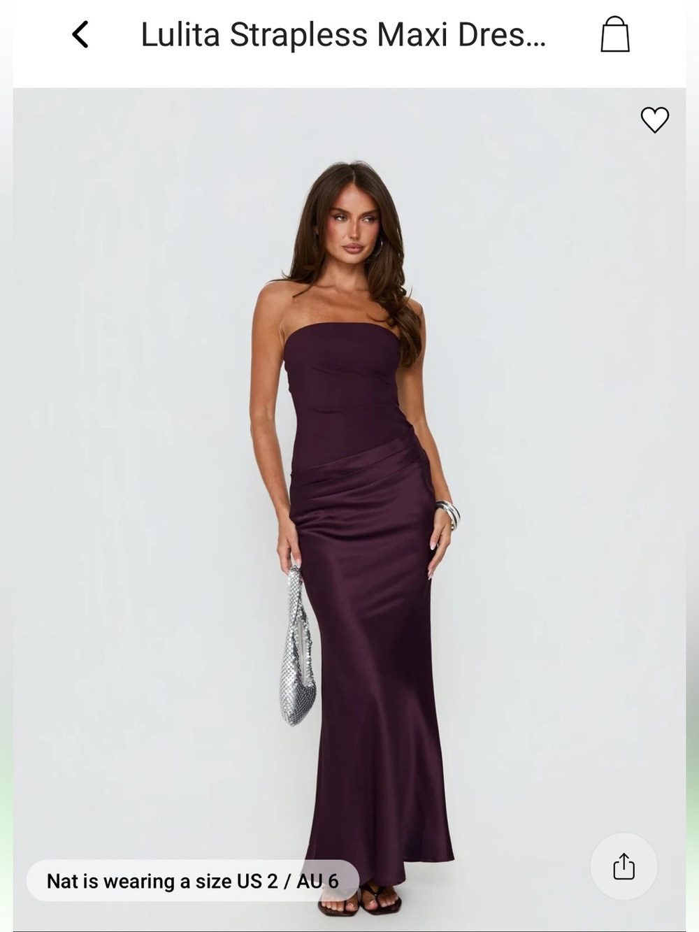 Princess Polly Strapless Satin Maxi Dress in Plum